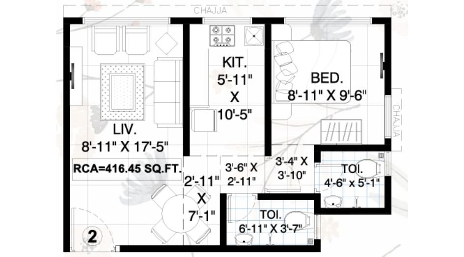 GS-Pearl-Floor-Plan-1 BHK-416 Sqft